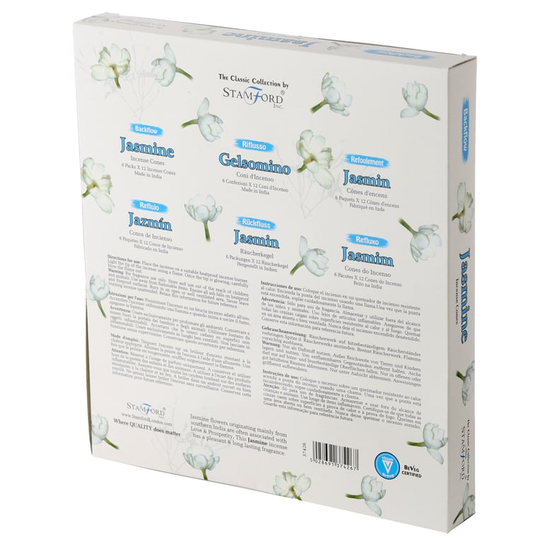 Stamford Backflow Jasmine Incense Cones - Hand Rolled, 30 Minute Burn Time, Cruelty Free & Vegan