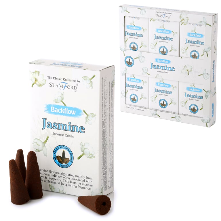 Stamford Backflow Jasmine Incense Cones - Hand Rolled, 30 Minute Burn Time, Cruelty Free & Vegan