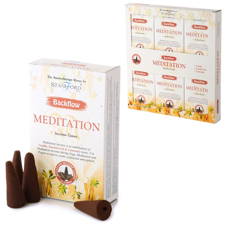 Stamford Backflow Hand Rolled Meditation Incense Cones - Vegan & Cruelty Free, 30 Min Burn Time