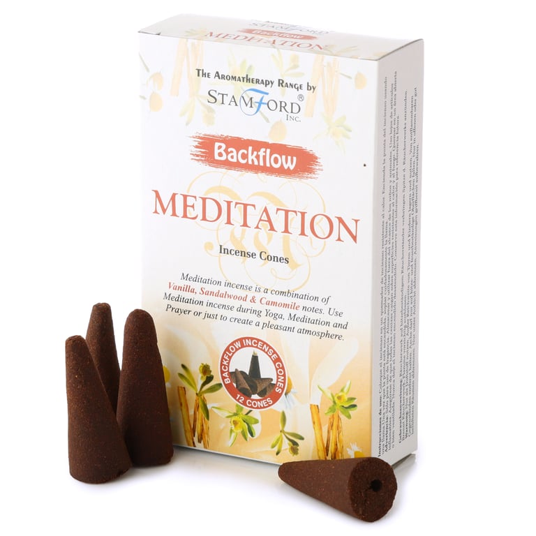 Stamford Backflow Hand Rolled Meditation Incense Cones - Vegan & Cruelty Free, 30 Min Burn Time