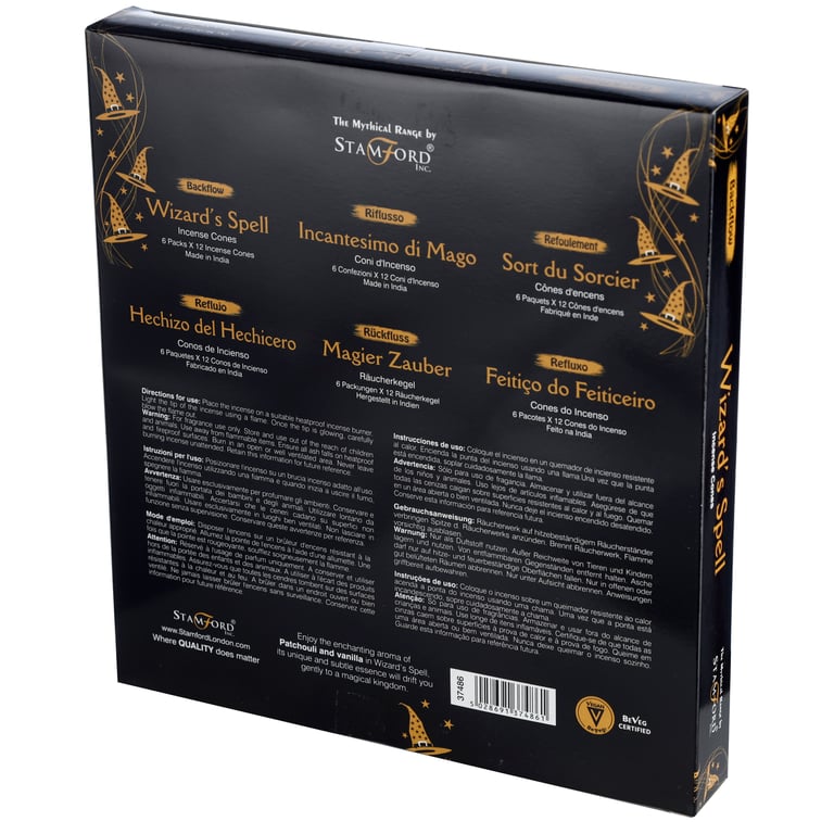Stamford Backflow Wizards Spell Cruelty Free Hand Rolled Incense Cones - 12 Pack