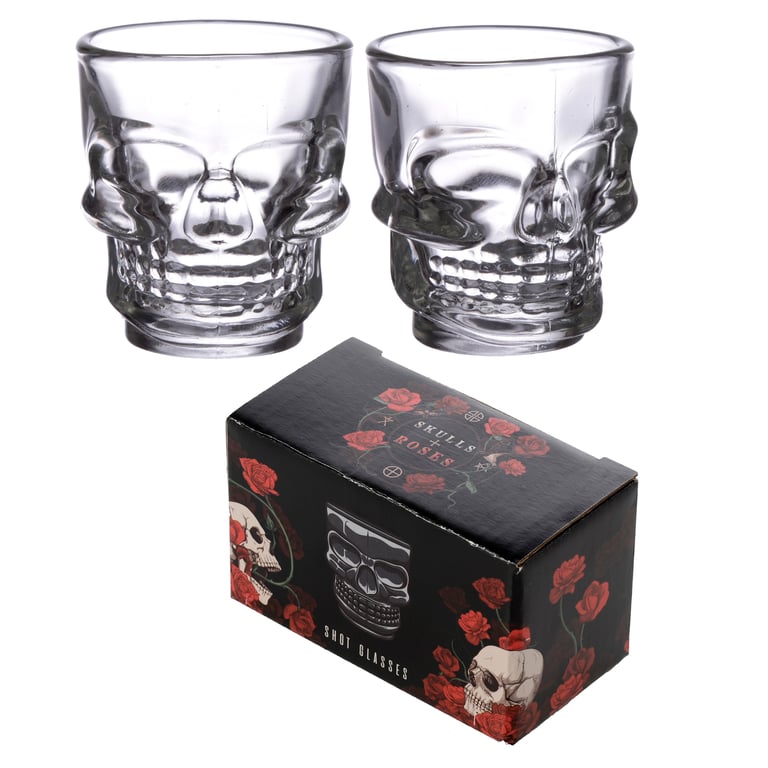 60ml Fun Collectable Glass Skull Shot Glasses Set of 2 - Halloween Decorations