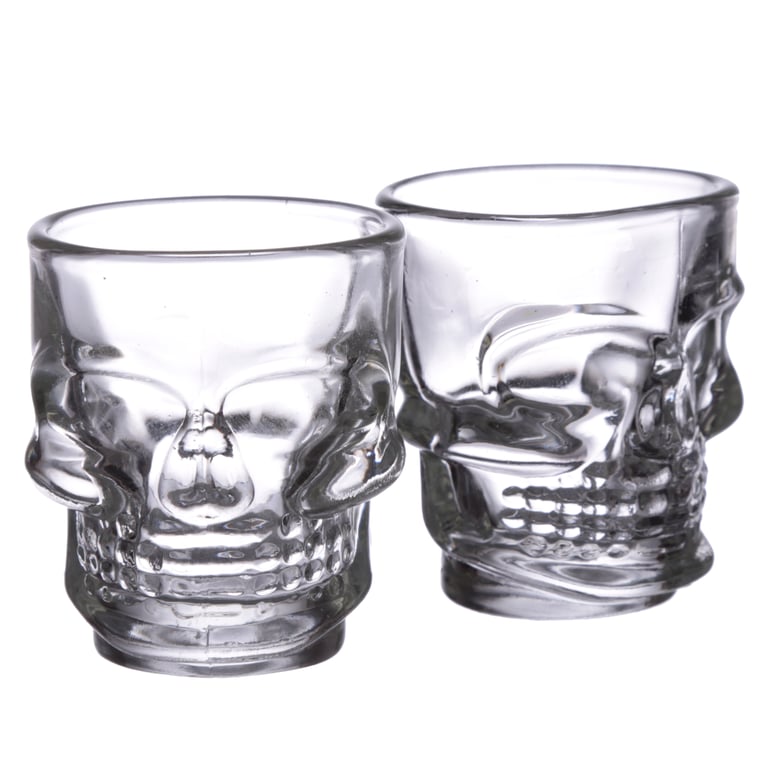60ml Fun Collectable Glass Skull Shot Glasses Set of 2 - Halloween Decorations