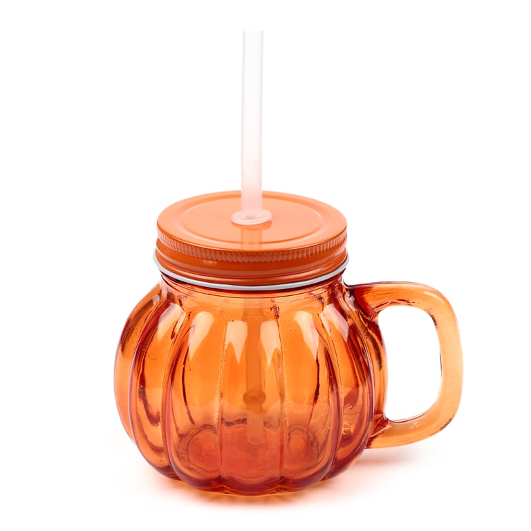 400ml Glass Drinking Jar with Pumpkin Lid & Straw - Food Safe and Reusable
