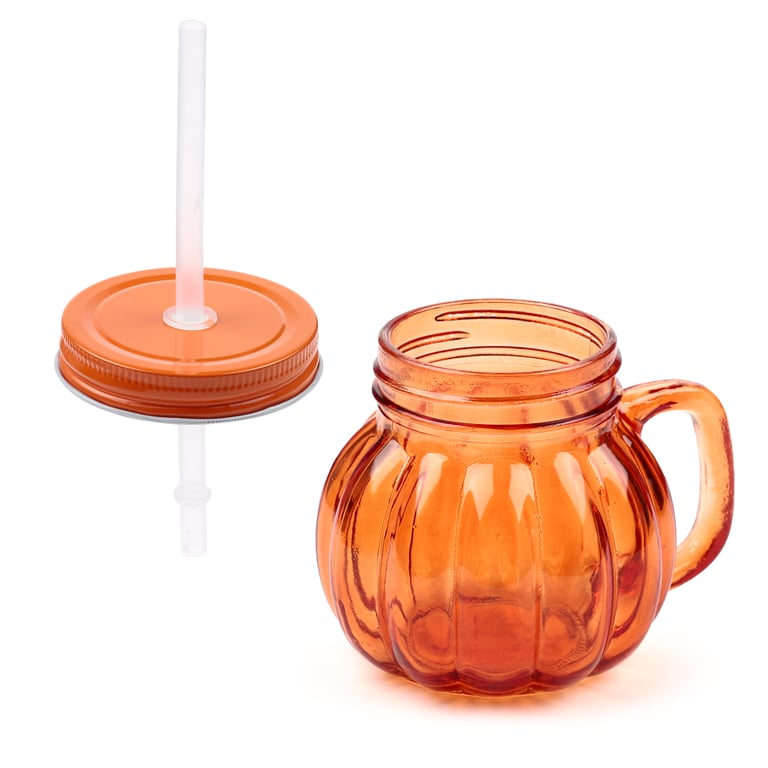 400ml Glass Drinking Jar with Pumpkin Lid & Straw - Food Safe and Reusable