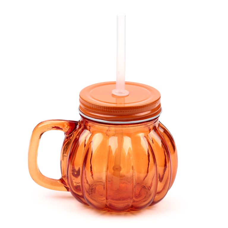 400ml Glass Drinking Jar with Pumpkin Lid & Straw - Food Safe and Reusable