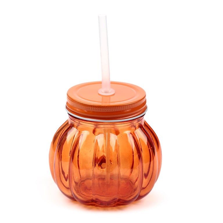 400ml Glass Drinking Jar with Pumpkin Lid & Straw - Food Safe and Reusable