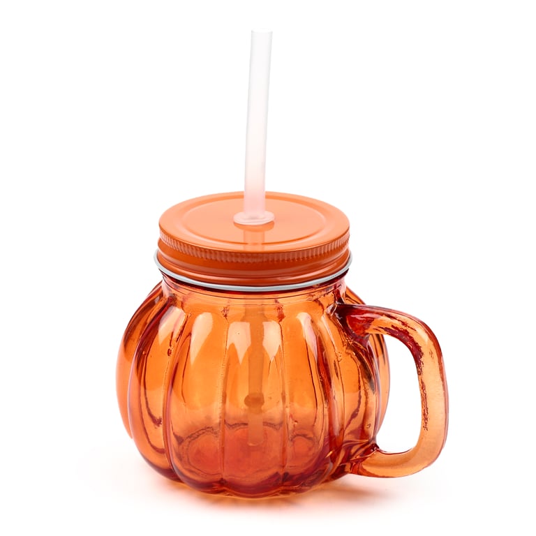 400ml Glass Drinking Jar with Pumpkin Lid & Straw - Food Safe and Reusable