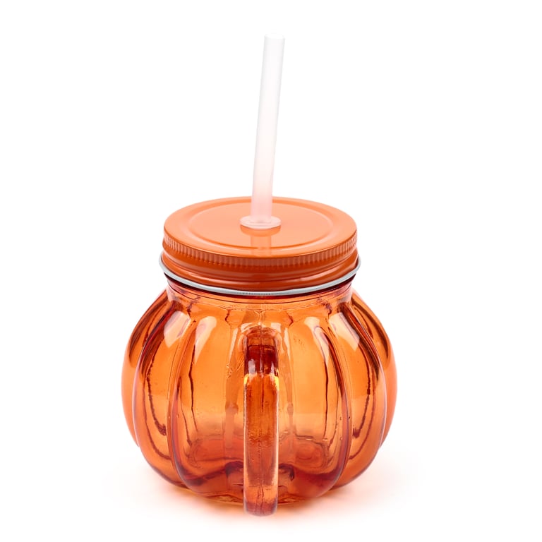 400ml Glass Drinking Jar with Pumpkin Lid & Straw - Food Safe and Reusable
