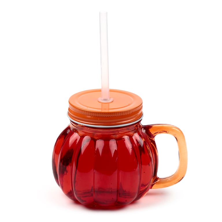 400ml Glass Drinking Jar with Pumpkin Lid & Straw - Food Safe and Reusable