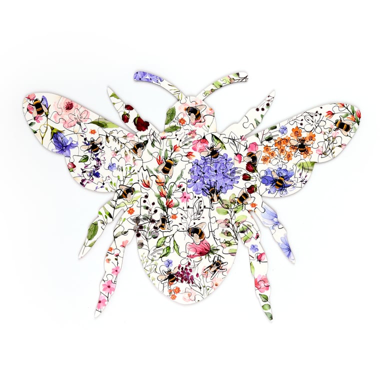 130pc Wooden Jigsaw Puzzle - Nectar Meadows Bee, CE/UKCA Marked & EN71 Certified Puzzle