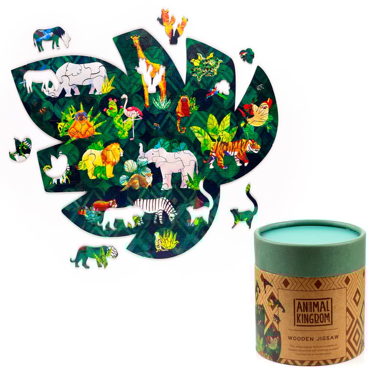130pc Wooden Jigsaw Puzzle - Animal Kingdom, CE Marked & EN71 Compliant, 130 Piece Poplar Wood Puzzle
