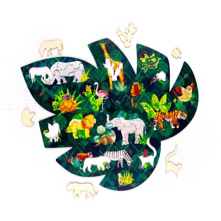 130pc Wooden Jigsaw Puzzle - Animal Kingdom, CE Marked & EN71 Compliant, 130 Piece Poplar Wood Puzzle