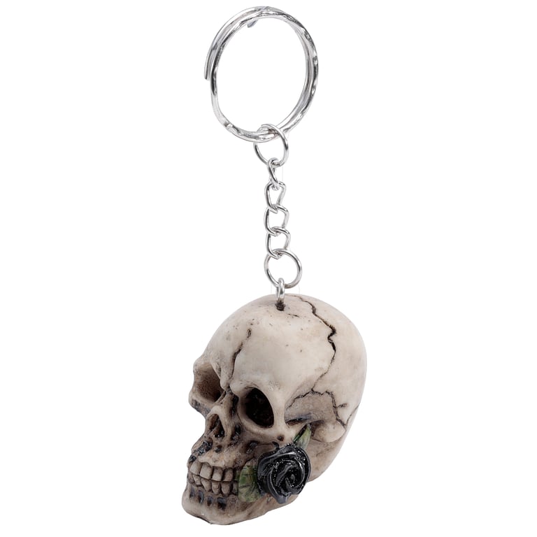 Resin and Metal Skulls and Roses Keyring with Rose Design - Novelty Keychain