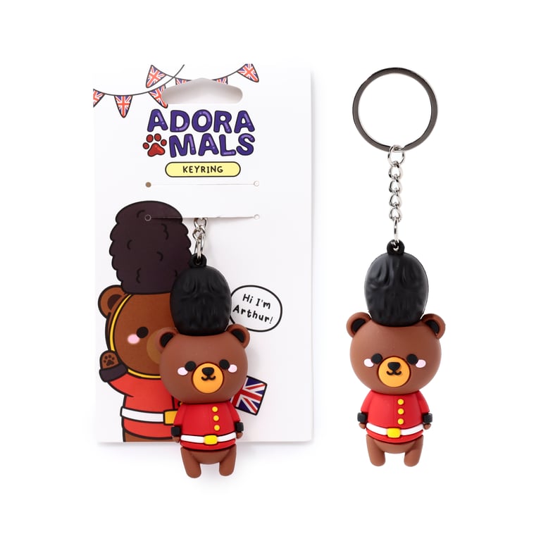 3D PVC Arthur the Bear London Guardsman Keyring - CE/UKCA Marked