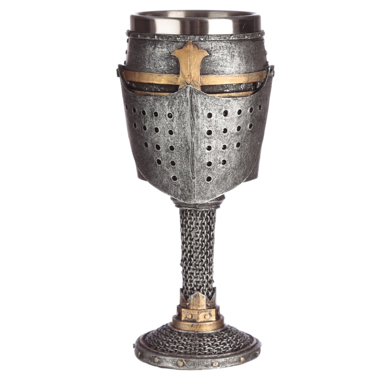Collectable Decorative Medieval Helmet and Chain Mail Goblet Resin Stainless Steel Home Decoration