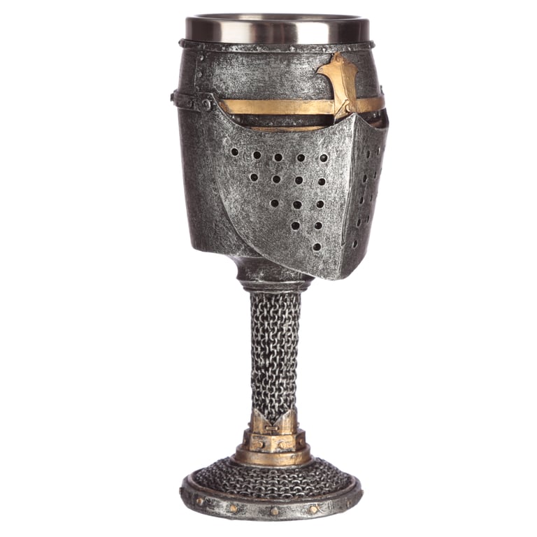 Collectable Decorative Medieval Helmet and Chain Mail Goblet Resin Stainless Steel Home Decoration