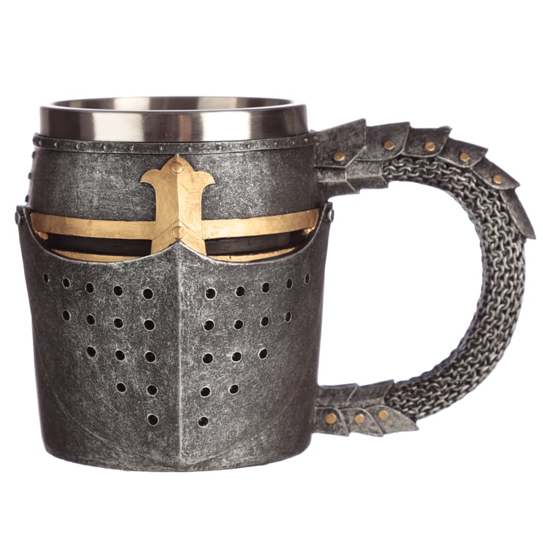 Medieval Helmet & Chain Mail Decorative Tankard - Resin and Stainless Steel