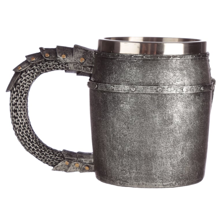 Medieval Helmet & Chain Mail Decorative Tankard - Resin and Stainless Steel