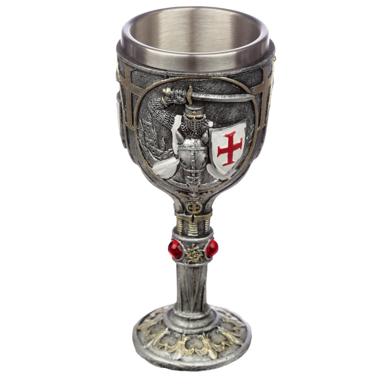 Collectable Decorative Crusader Knight Goblet - Resin and Stainless Steel Wine Tumbler Glass