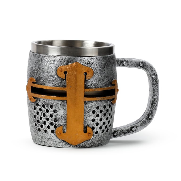 Medieval Knight Silver & Gold Helmet Resin Tankard - Decorative Home Accent