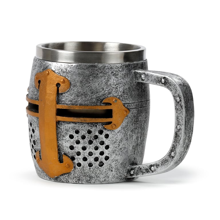 Medieval Knight Silver & Gold Helmet Resin Tankard - Decorative Home Accent