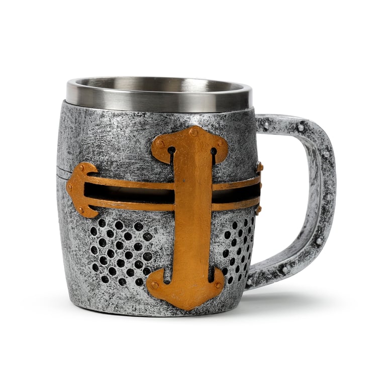 Medieval Knight Silver & Gold Helmet Resin Tankard - Decorative Home Accent