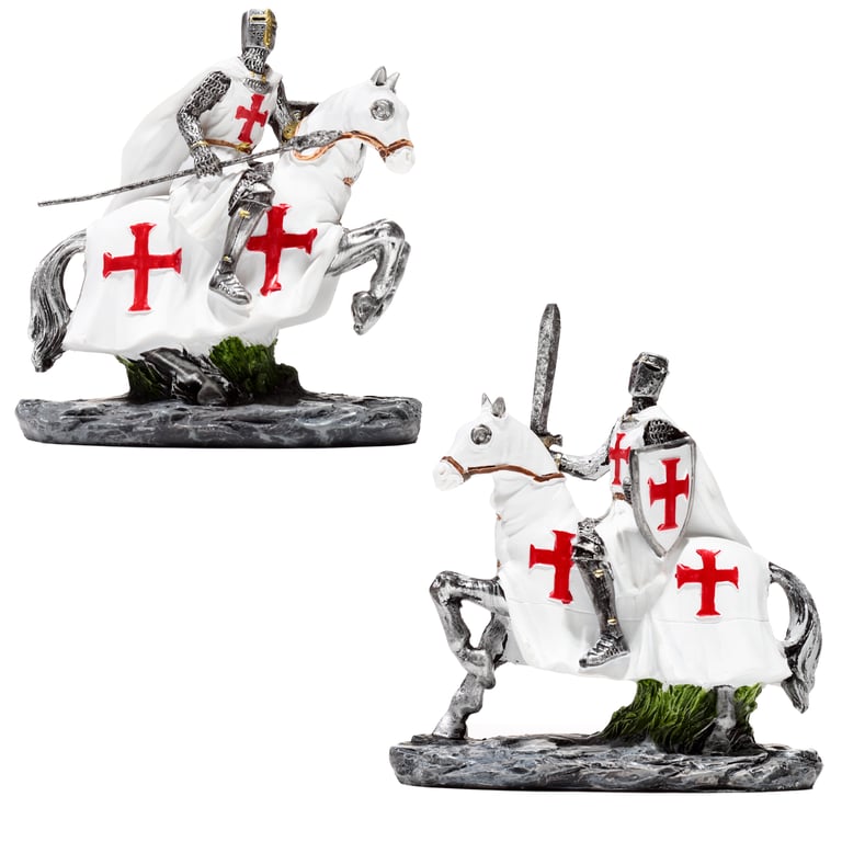 Fantasy Knight Ornament - Resin Crusader Defender on Horseback Statue