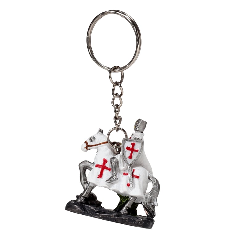 Medieval Crusader Knight Resin and Metal Keyring - Defender on Horseback Key Fob