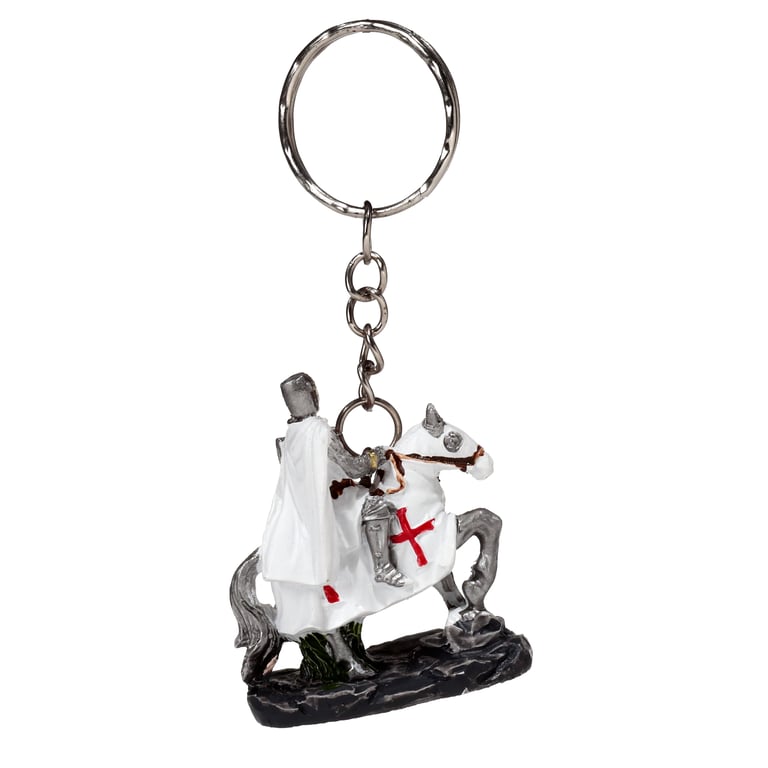 Medieval Crusader Knight Resin and Metal Keyring - Defender on Horseback Key Fob