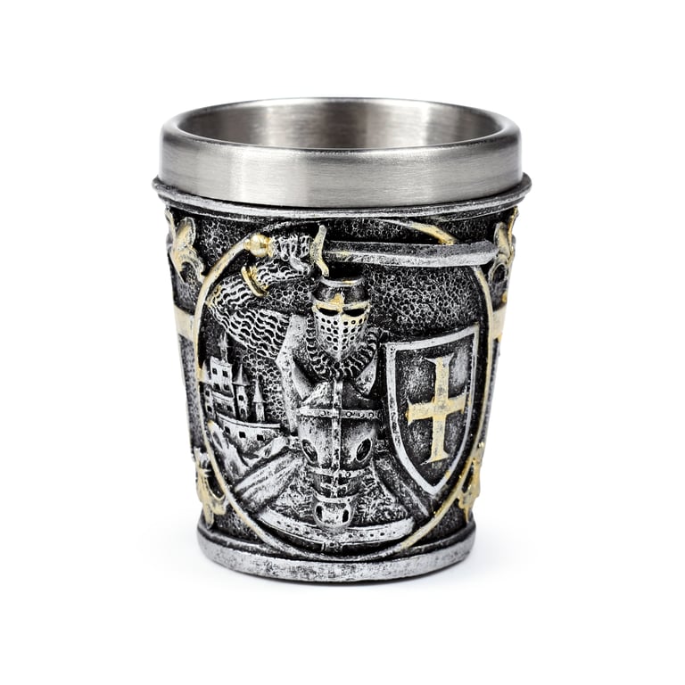 Medieval Knight Resin and Stainless Steel Decorative Shot Glass with Shield Home Bar Accessory