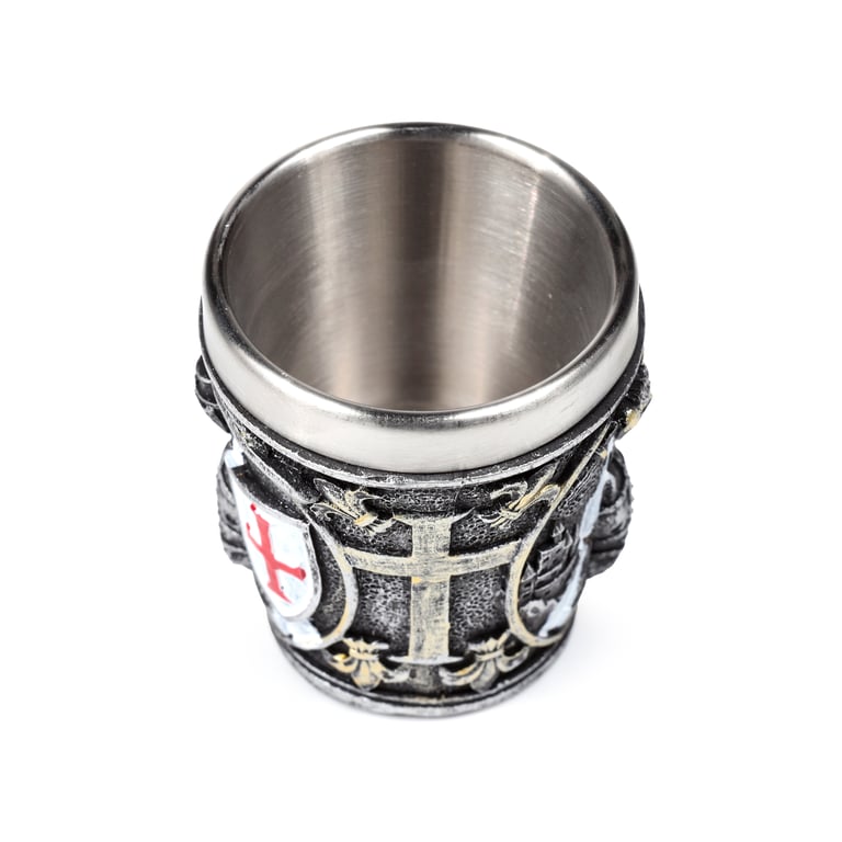 Medieval Knight Resin & Stainless Steel Decorative Shot Glass - Red White Shield Design