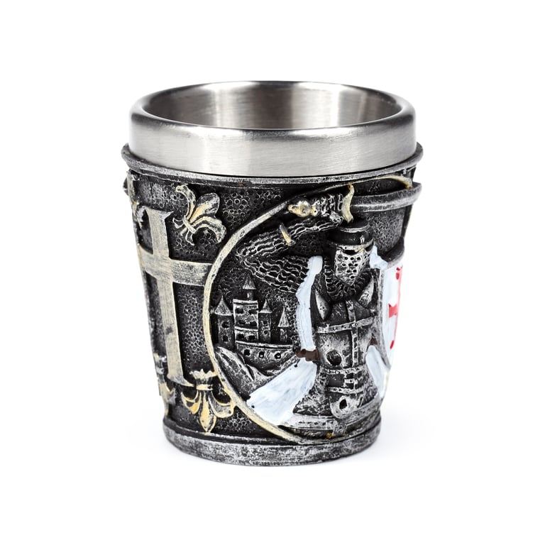 Medieval Knight Resin & Stainless Steel Decorative Shot Glass - Red White Shield Design