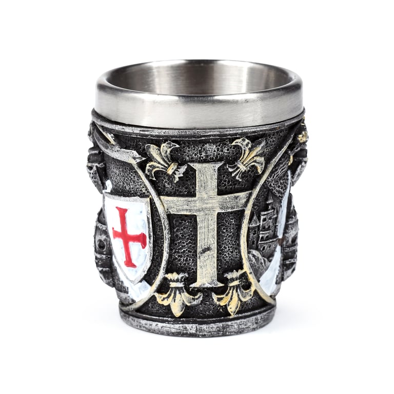 Medieval Knight Resin & Stainless Steel Decorative Shot Glass - Red White Shield Design