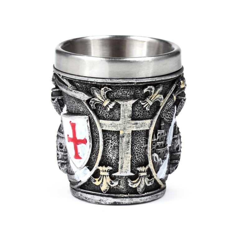 Medieval Knight Resin & Stainless Steel Decorative Shot Glass - Red White Shield Design
