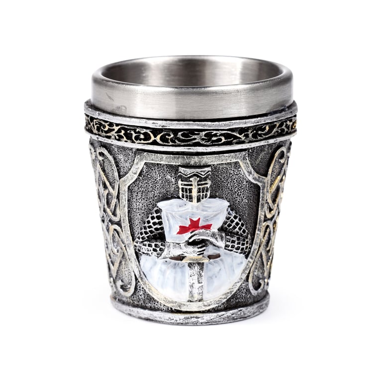 Medieval White Knight Resin Stainless Steel Shot Glass - Decorative Only, Wipe Clean