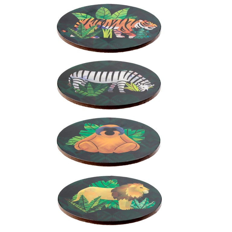 Set of 4 Cork Novelty Coasters - Animal Kingdom Designs for Home Decor