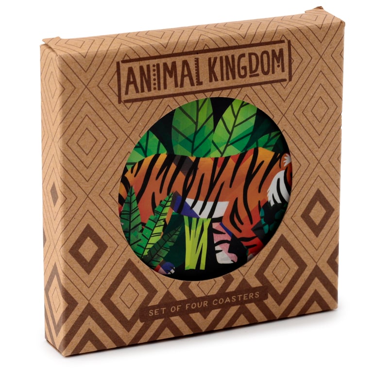 Set of 4 Cork Novelty Coasters - Animal Kingdom Designs for Home Decor