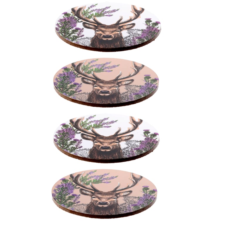 Wild Stag Cork Coasters - Set of 4 Kitchen Novelty Home Decor