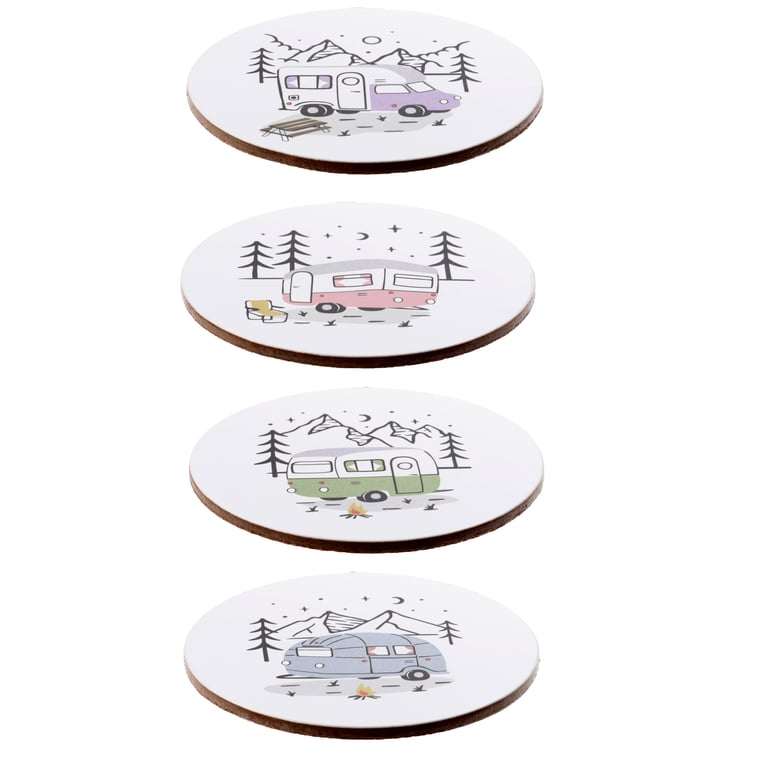 Wildwood Caravan Cork Coasters - Set of 4 Natural Home Decor Essentials