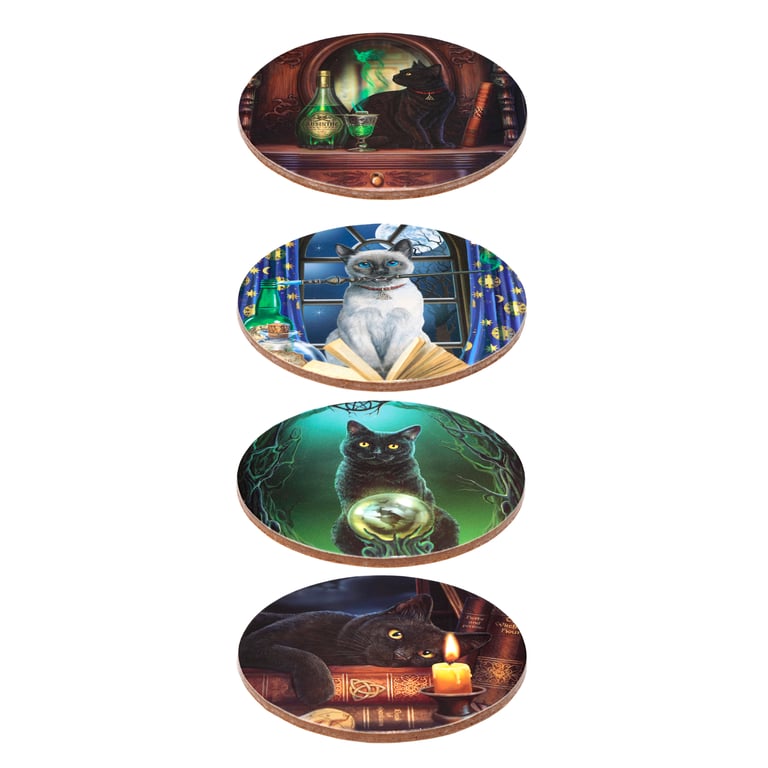 Lisa Parker Magic Cats Licensed Cork Coasters - Set of 4 Home Decor Novelty Cat Design