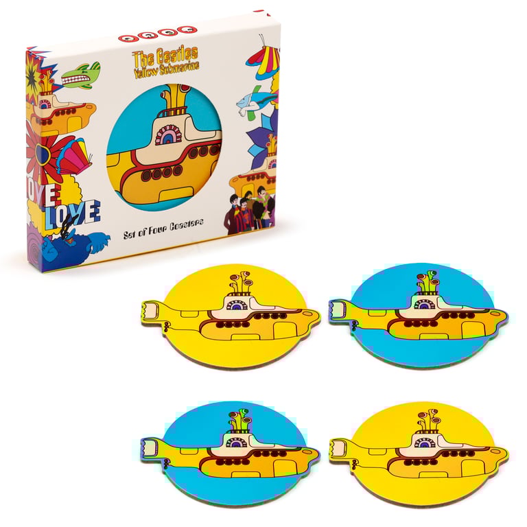 Licensed The Beatles Yellow Submarine Cork Coasters Set of 4