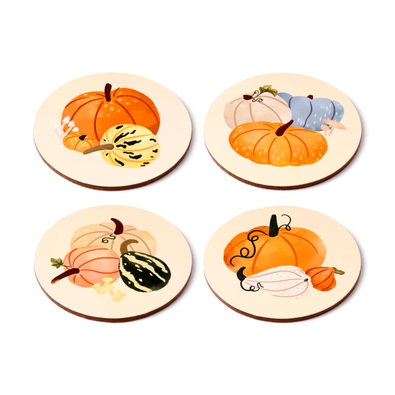 Set of 4 Autumn Harvest Cork Coasters - Seasonal Paper Protection
