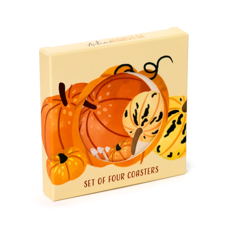 Set of 4 Autumn Harvest Cork Coasters - Seasonal Paper Protection