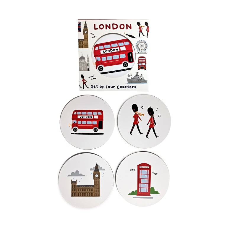 Set of 4 Cork Novelty Coasters - London City Souvenir Home Decor