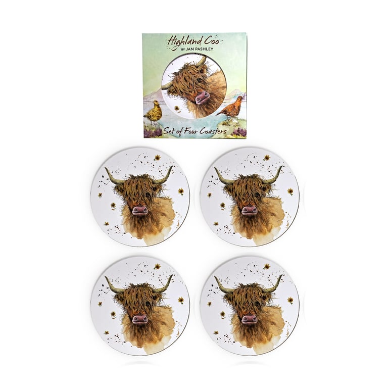 Jan Pashley Highland Coo Licensed Cork Coasters Set of 4