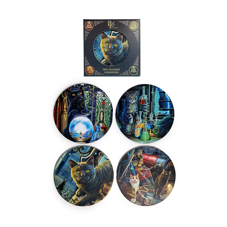 Lisa Parker Magic Cats Cork Coasters Set - 4 Licensed Home Decor Pieces