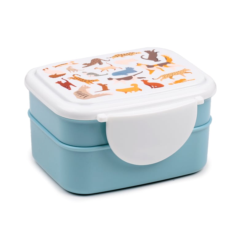 Bento Clip Lock Lunch Box with Cutlery - Polypropylene Food Container, BPA Free and Cat Themed Design