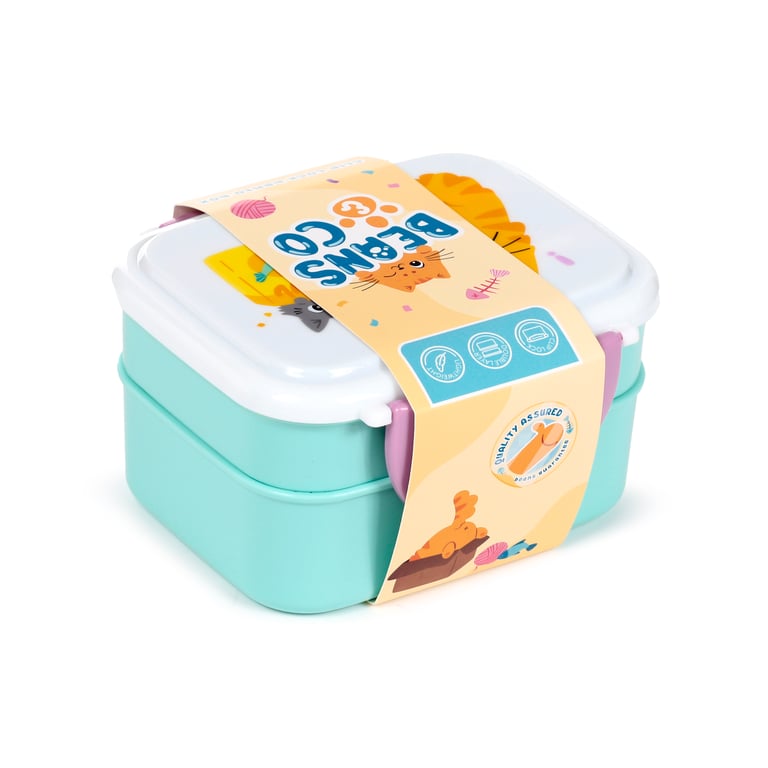 Polypropylene Bento Clip Lock Lunch Box with Cutlery - Cats Themed, Food Safe & BPA Free