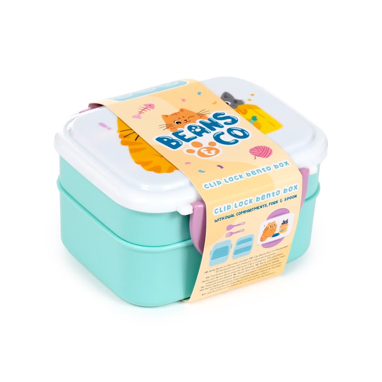 Polypropylene Bento Clip Lock Lunch Box with Cutlery - Cats Themed, Food Safe & BPA Free